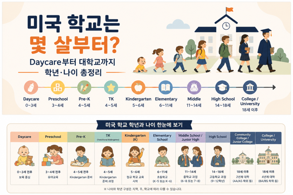 미국 학교 학년과 나이 총정리 - Daycare부터 대학교까지