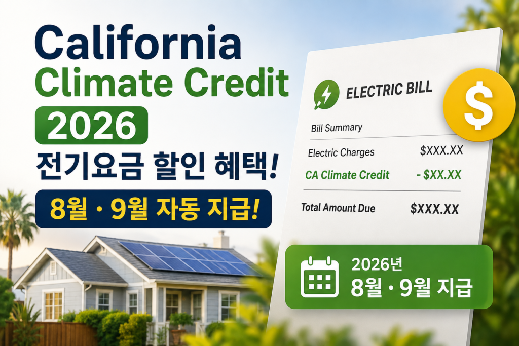 California Climate Credit 2026 전기요금 할인 8월 9월 자동 지급 안내