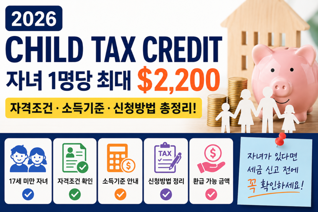 2026 Child Tax Credit 자녀 1명당 최대 $2,200 자격조건 소득기준 신청방법