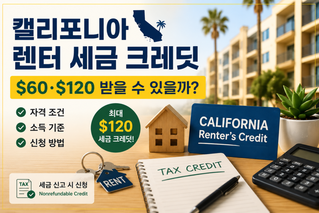 캘리포니아 렌터 세금 크레딧 $60 $120 자격조건 소득기준 신청방법