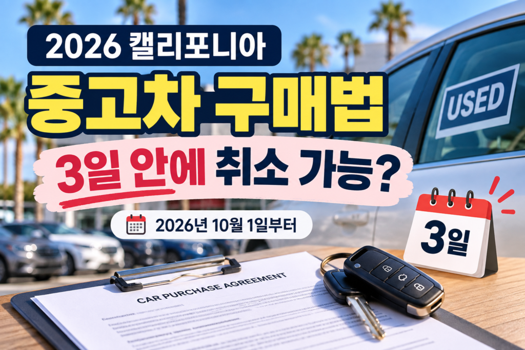 2026 캘리포니아 중고차 구매법과 3일 계약 취소권 안내
