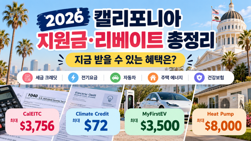 2026 캘리포니아 지원금 리베이트 세금 크레딧 전기요금 전기차 주택 에너지 혜택 총정리