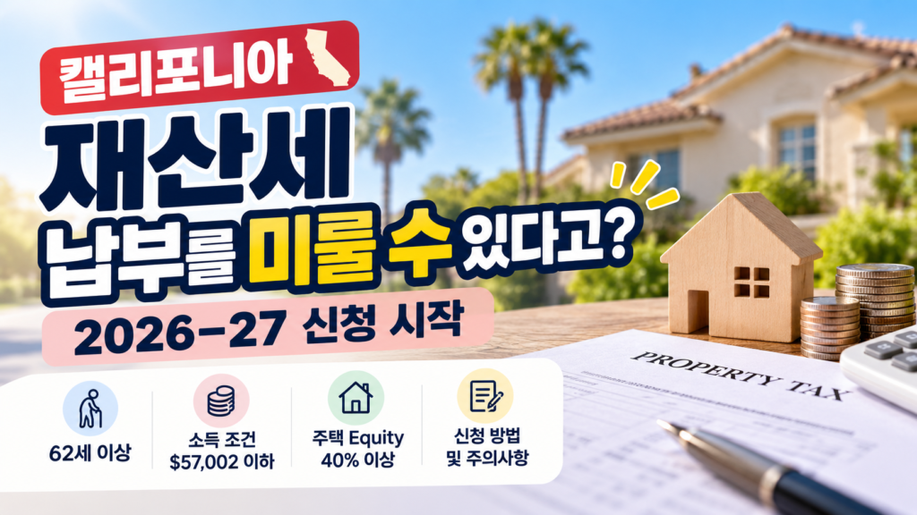 2026–27 캘리포니아 재산세 납부 연기 자격조건과 신청방법
